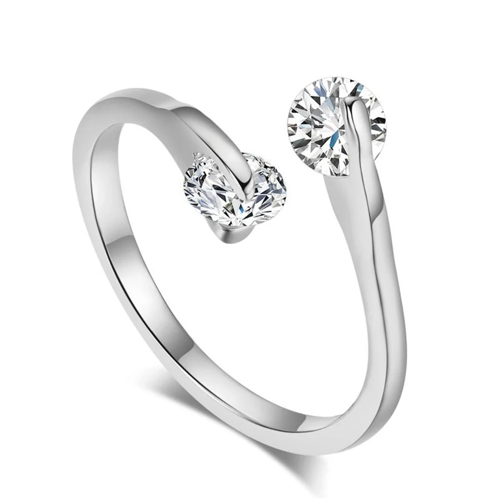NEW Simulated Diamond Bypass Ring | White Gold Plated Sterling‎ Silver